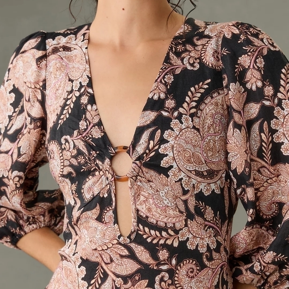 Anthropologie Kivari Floral Paisley Puff Sleeve Maxi Dress Size M - Picture 3 of 9